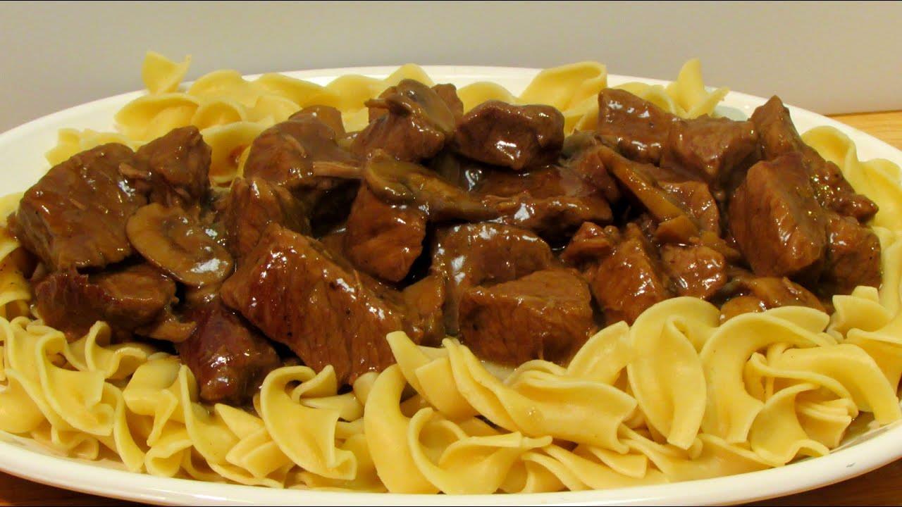 Beef Tips with Gravy over Noodles