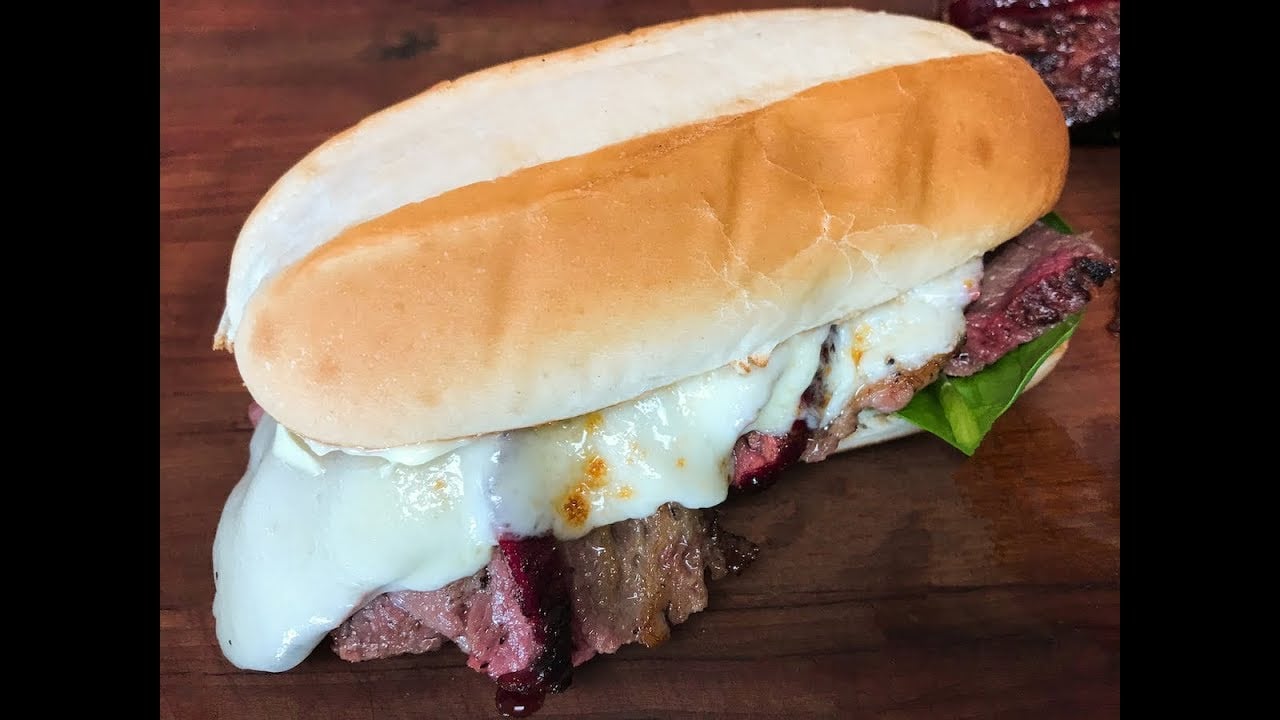 Marinated Tri-Tip Sandwich with Caramelized Onions and Horseradish Cream Sauce