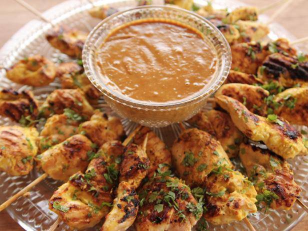 Chicken Satay with Peanut Sauce and Fried Pickles