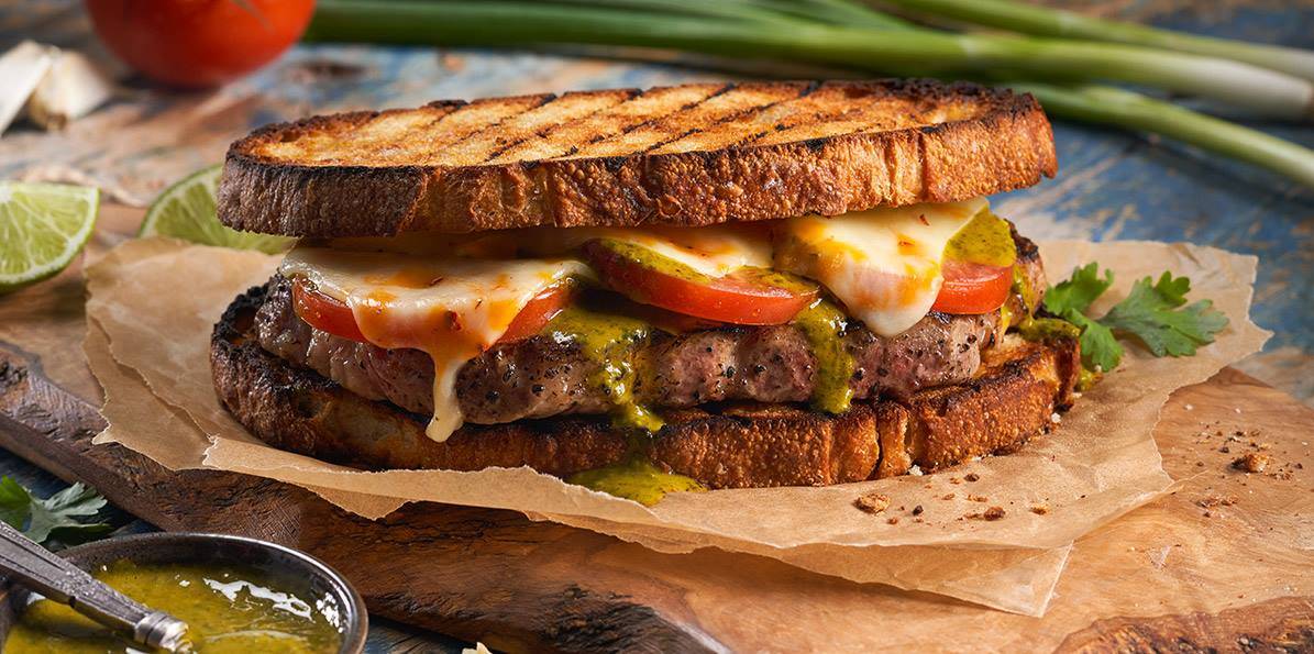 Steak Sandwich with Cilantro-Lime Chimichurri and Sauteed Garlicky Spinach 1