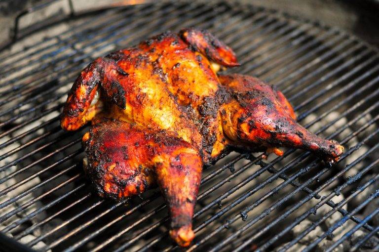 Spatchcocked Mexican Roadhouse Chicken with Roasted Tomatillo Salsa and Roasted Green Onions