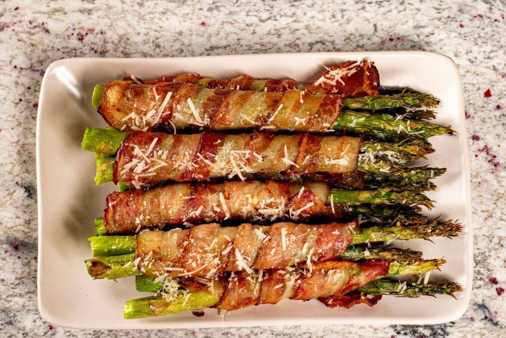 GarlicParmesan Bacon Wrapped Asparagus Q97