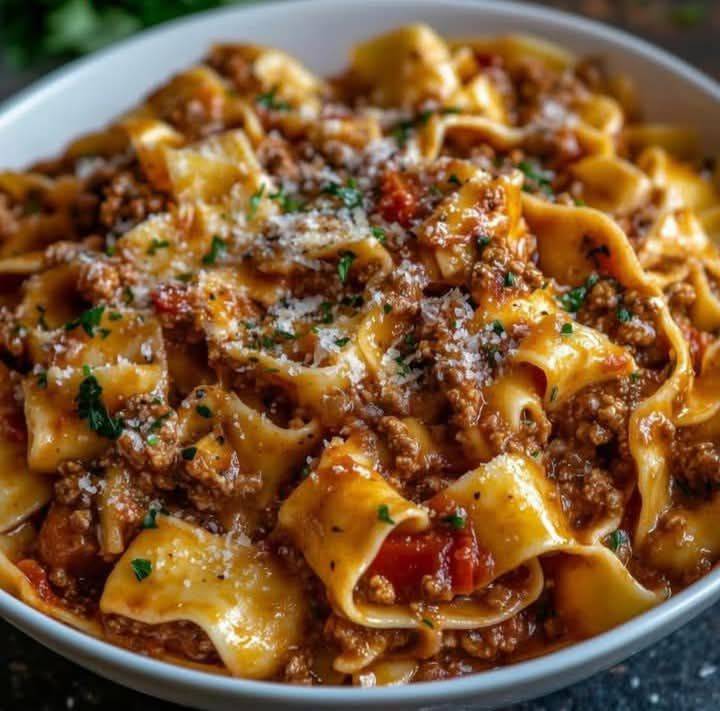 Ground Beef and Sausage Pappardelle in Bolognese