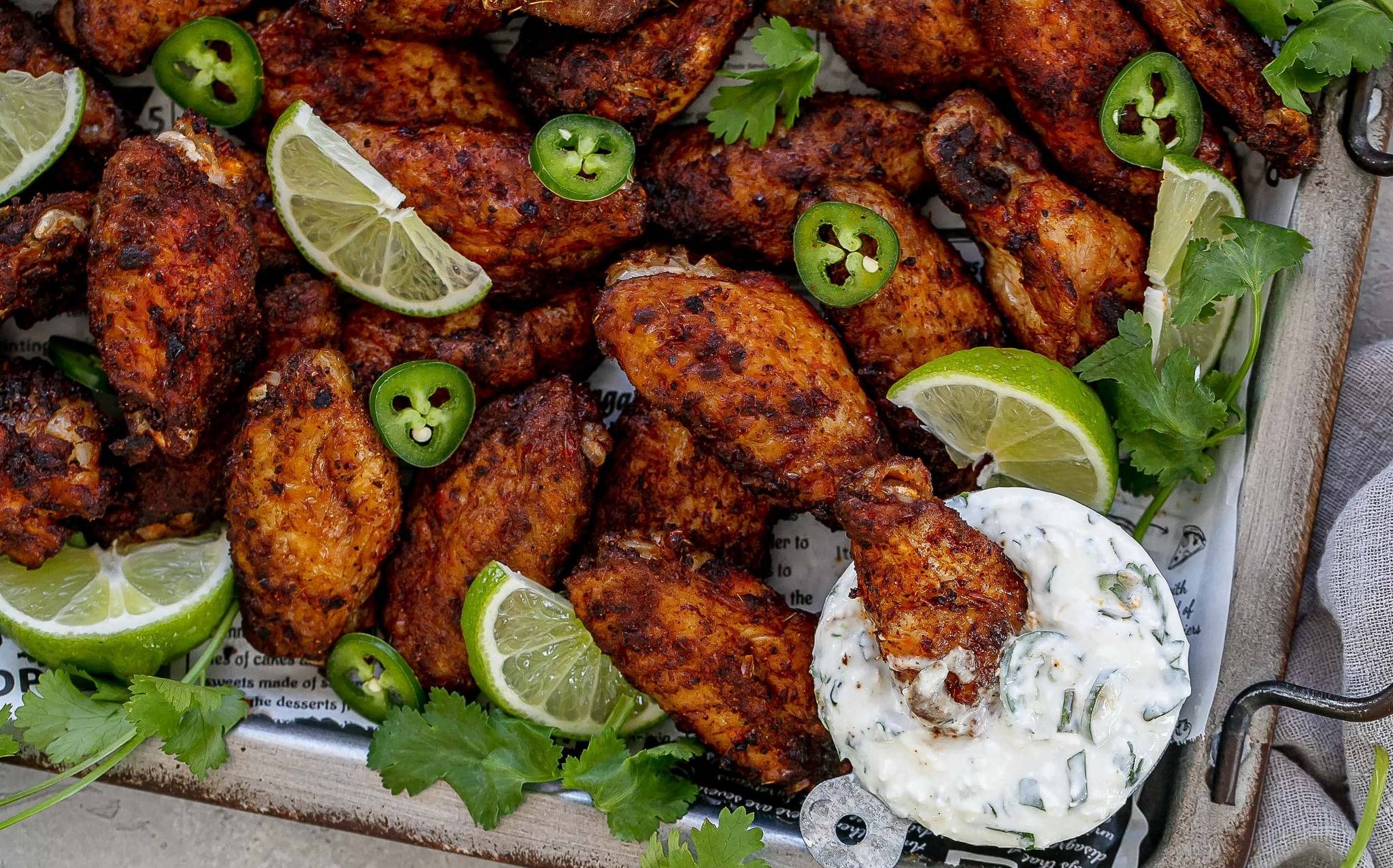 Air-Fried Mexican Chicken Wings with Cotija Dip
