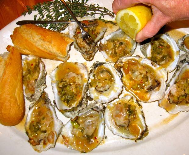 Grilled Oysters with Romano and Creole Sauce