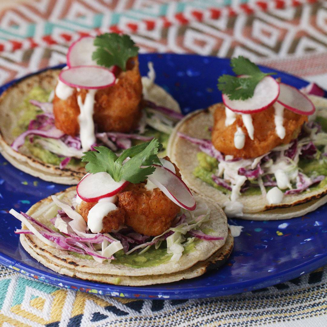 Beer Battered Shrimp Tacos (or tostadas) with Chipotle Lime Crema