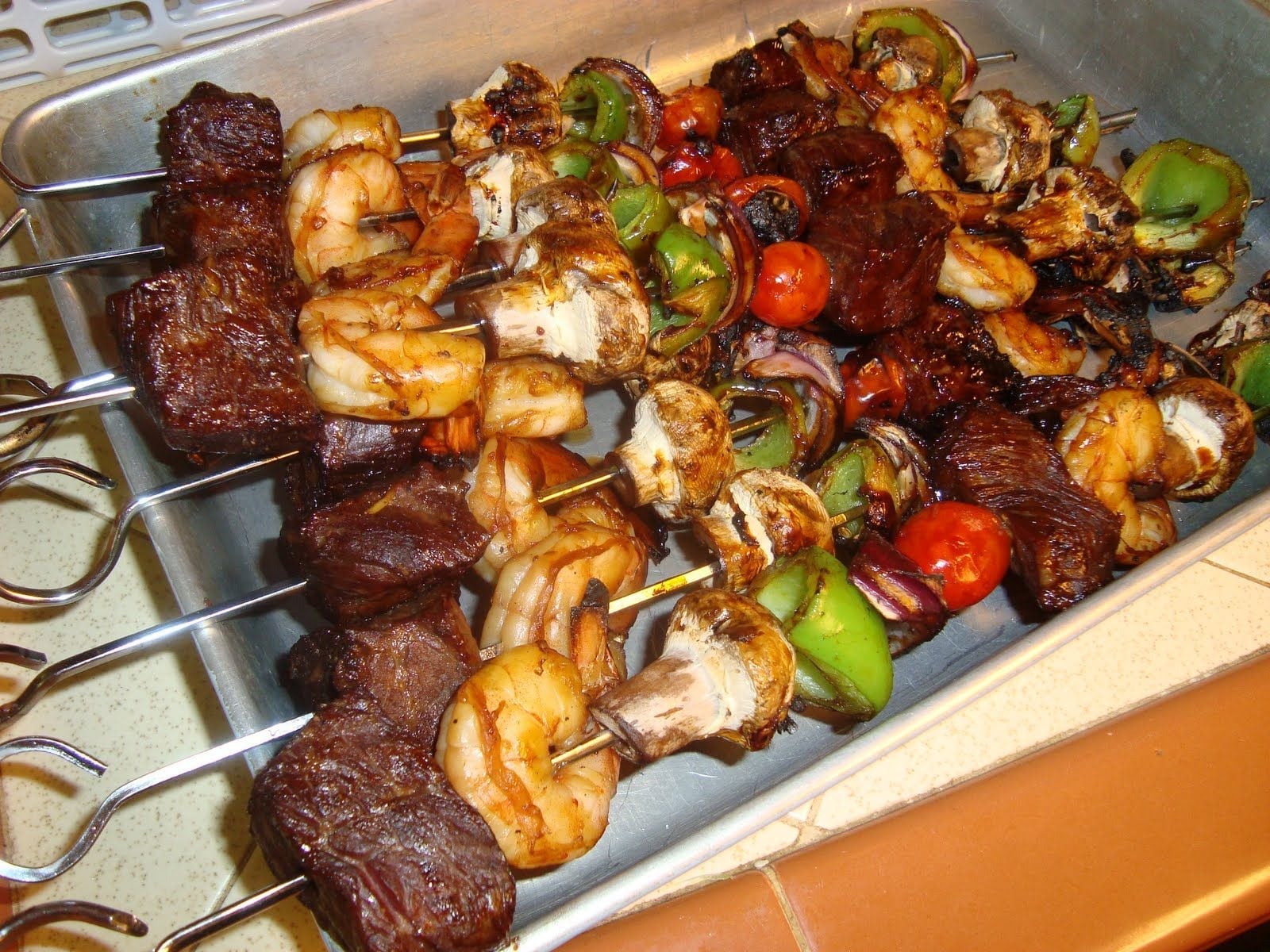 Steak & Shrimp Skewers with Bourbon Teriyaki Sauce