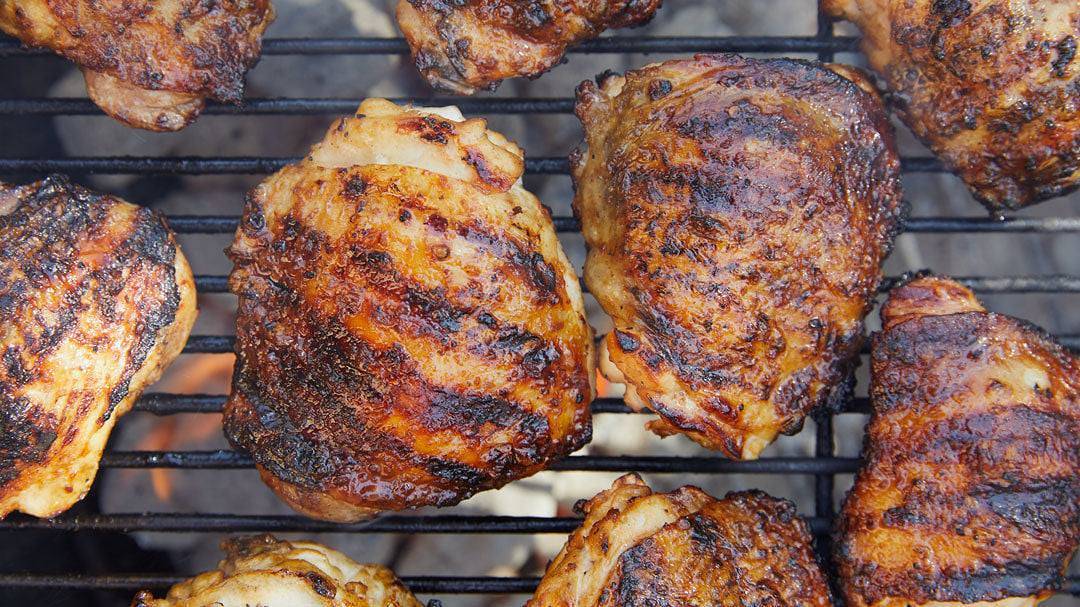 Grilled Asian Chicken Thighs with a Spicy Peanut Sauce