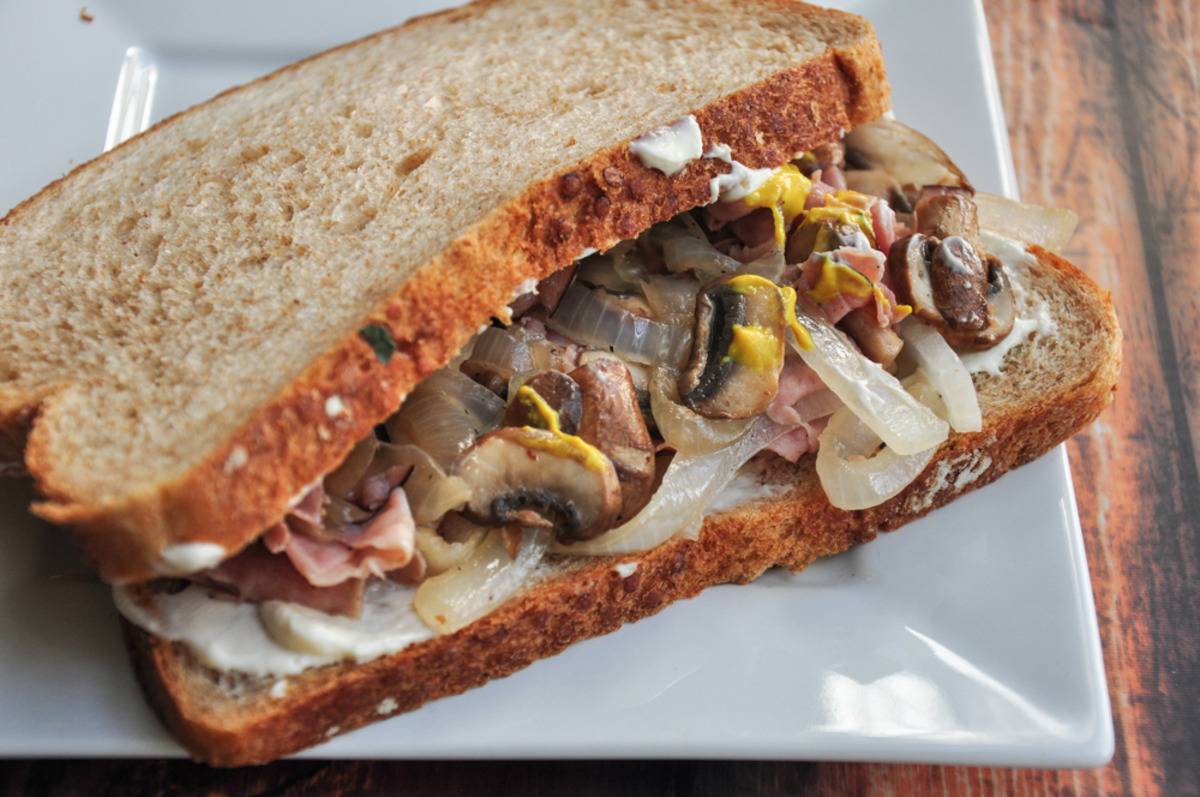 Fried Ham Sandwich with Onions & Mushrooms